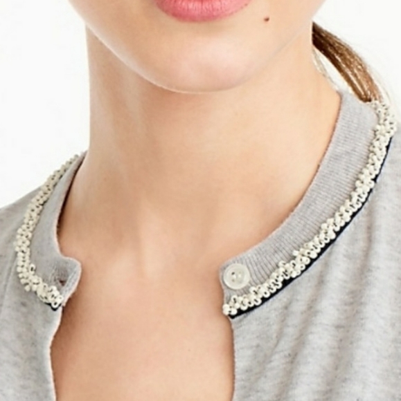 J. CREW Gray Jackie Cardigan Sweater with Beaded Collar - Picture 2 of 12